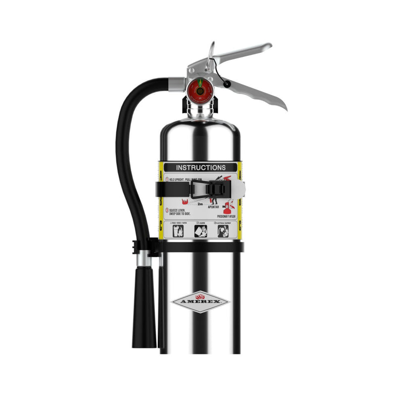 Amerex® B500TC ABC Dry Chemical Chrome Fire Extinguisher 5lb, 2A10BC, With (1) Strap Vehicle Bracket, 15849