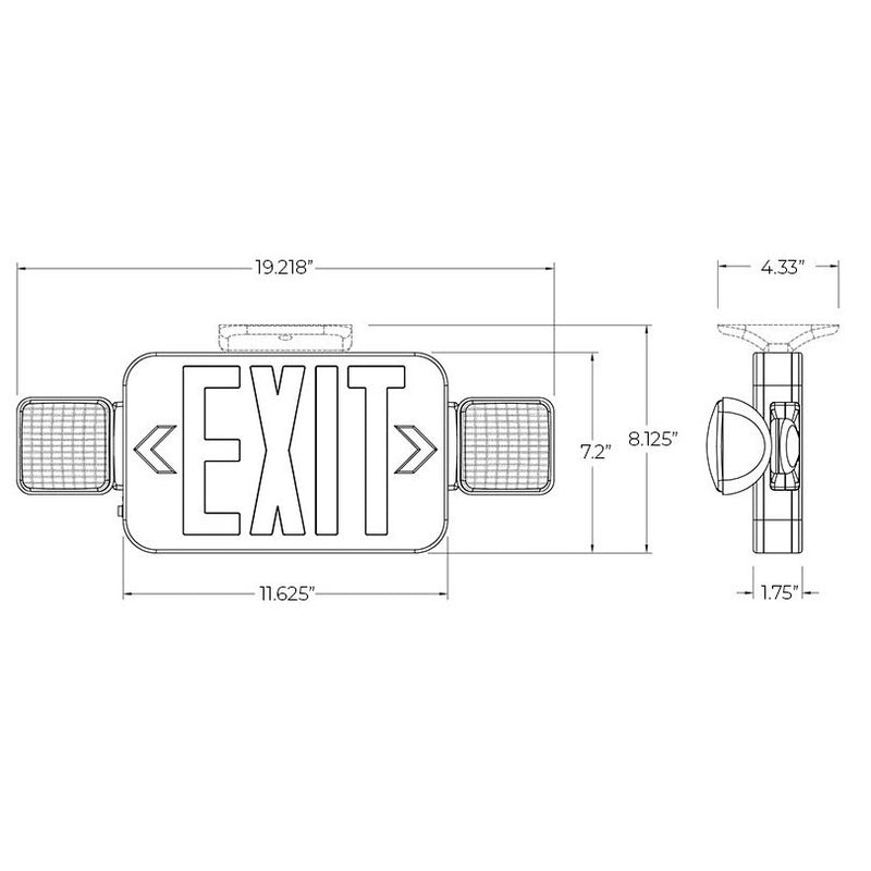 Standard Combination Exit And Emergency Light, Red, 180 Degree Adjustable Head