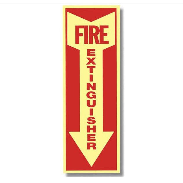 Glow In The Dark - Fire Extinguisher Arrow Sign, Vinyl Sticker, Decal 4" x 18"