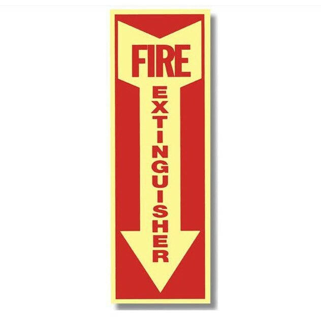 Glow In The Dark - Fire Extinguisher Arrow Sign, Vinyl Sticker, Decal 4" x 12"