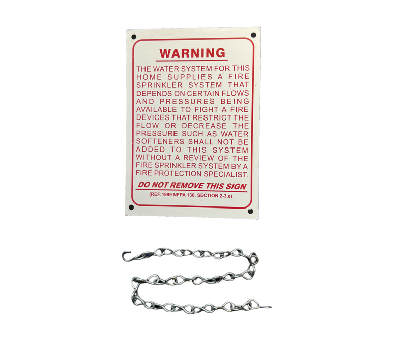 Warning Home Water System and Fire Sprinkler System, Aluminum, 5" x 7" With Chain