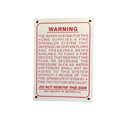 Warning Home Water System and Fire Sprinkler System, Aluminum, 5" x 7"