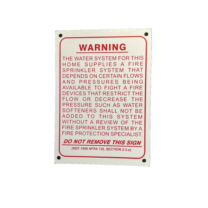 Warning Home Water System and Fire Sprinkler System, Aluminum, 5" x 7"