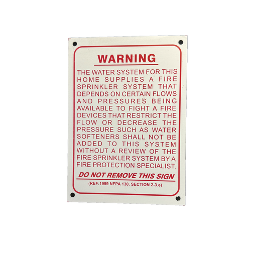 Warning Home Water System and Fire Sprinkler System, Aluminum, 5" x 7"