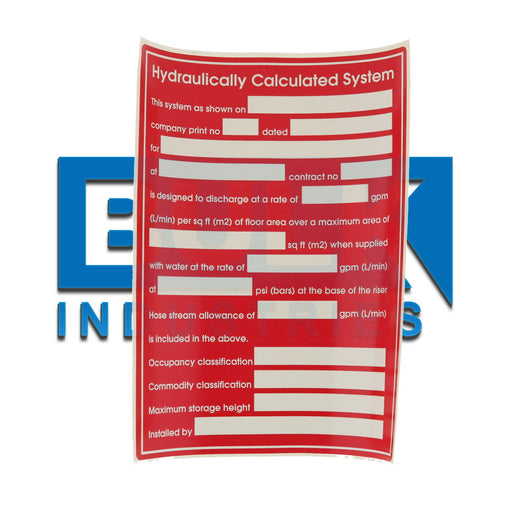 Hydraulic System Calc Sign, Commercial, Sticker, Decal, 5" x 7"
