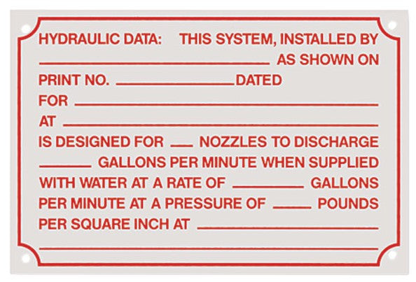 Hydraulic Data Sign, Aluminum, 6" x 4"