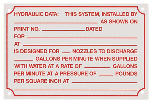 Hydraulic Data Sign, Aluminum, 6" x 4"