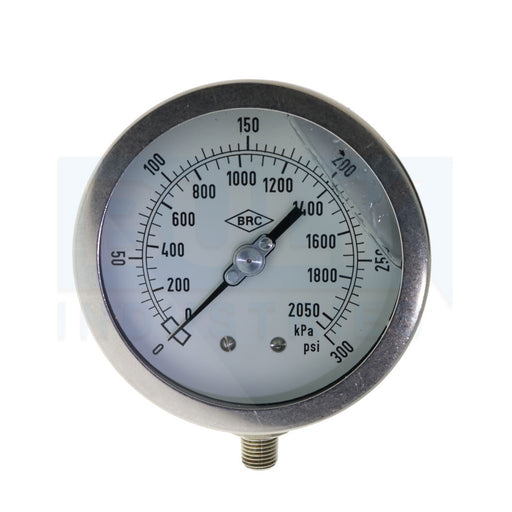 Liquid Filled Gauge 0 To 300 PSI, Stainless Steel, 4", 1/4" NPT