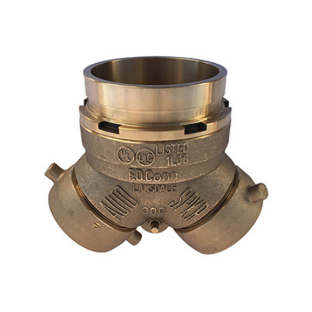 Lansdale 350-175-02700 4" GRV x (2) 2-1/2" NST Exposed Fire Department Connection (FDC), Single Clapper, Straight, Brass