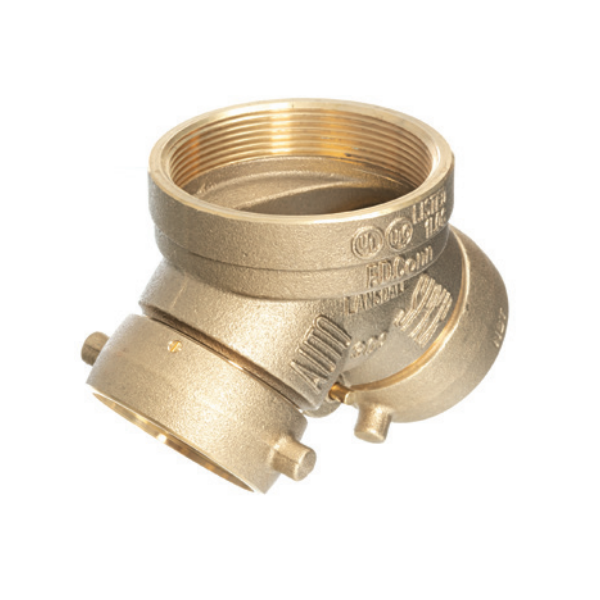 Lansdale 350-175-06200 4" NPT x (2) 2-1/2" DET Exposed Fire Department Connection (FDC), Single Clapper, Straight, Brass