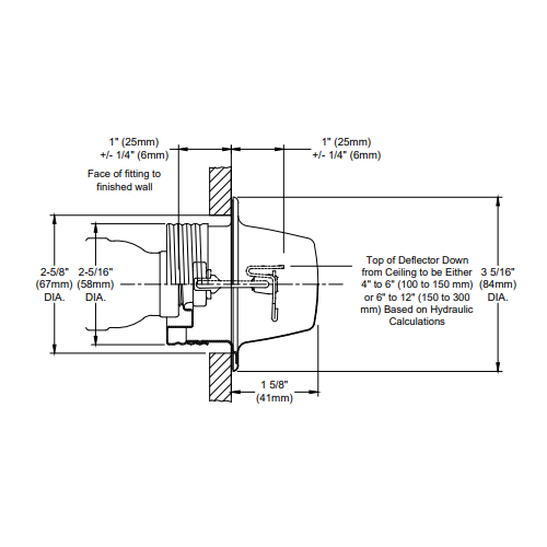RASCO/Reliable® R3531, Model F1RES 44 SWC, Concealed, Horizontal Sidewall, 4.4K, QR, 1/2" NPT, Brass, 155 Degree, SWC44N, CM521725S9, Fire Sprinkler Head