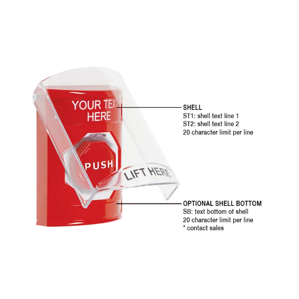 Custom Labeling, Buttons With Shield, Key To Reset Illuminated, Red, SS2022ZA-EN