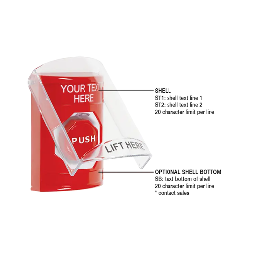 Custom Labeling, Buttons With Shield, Key To Reset Illuminated, Red, SS2022ZA-EN
