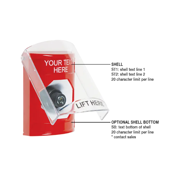 Custom Labeling, Buttons With Shield, Key To Activate, Red, SS2023ZA-EN