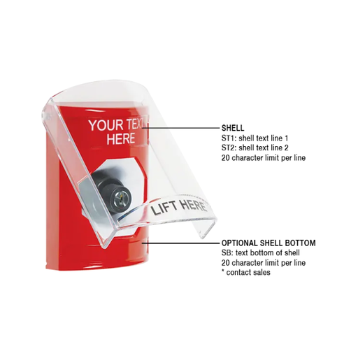Custom Labeling, Buttons With Shield, Key To Activate, Red, SS2023ZA-EN