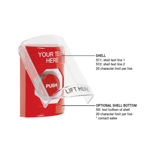 Custom Labeling, Buttons With Shield, Momentary, Red, SS2024ZA-EN