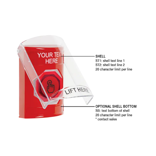 Custom Labeling, Buttons With Shield, Weather Resistant Momentary Button, Red, SS2027ZA-EN