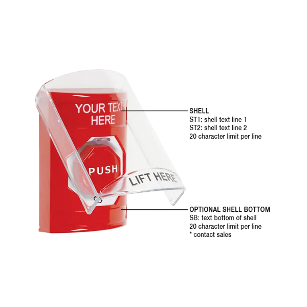 Custom Labeling, Buttons With Shield, Turn To Reset Illuminated, Red, SS2029ZA-EN