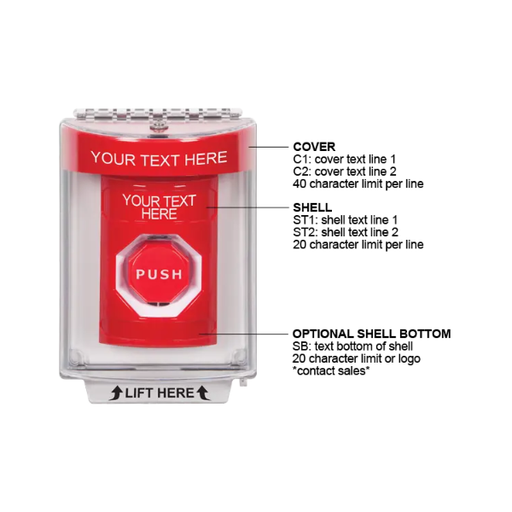 Custom Labeling, Buttons With Universal Stopper Flush, Key To Reset Illuminated, Red, SS2032ZA-EN