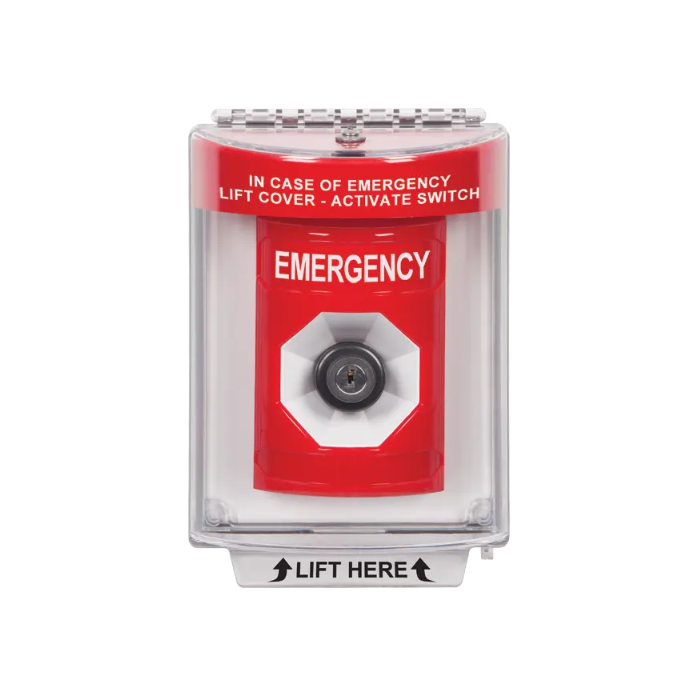 Standard Labeling, Buttons With Universal Stopper Flush, Key To Activate, Red, SS2033EM-EN