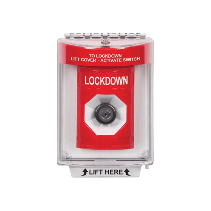 Standard Labeling, Buttons With Universal Stopper Flush, Key To Activate, Red, SS2033LD-EN