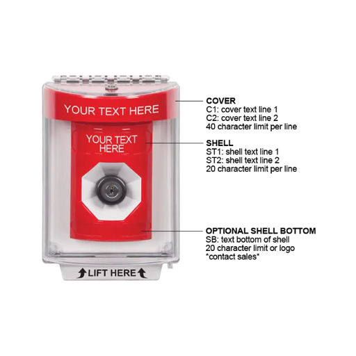 Custom Labeling, Buttons With Universal Stopper Flush, Key To Activate, Red, SS2033ZA-EN