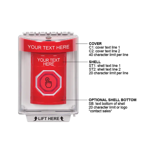 Custom Labeling, Buttons With Universal Stopper Flush, Momentary Illuminated Button, Red, SS2036ZA-EN