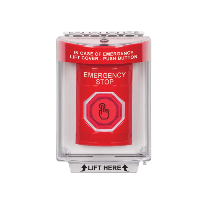Standard Labeling, Buttons With Universal Stopper Flush, Weather Resistant Momentary Button, Red, SS2037ES-EN