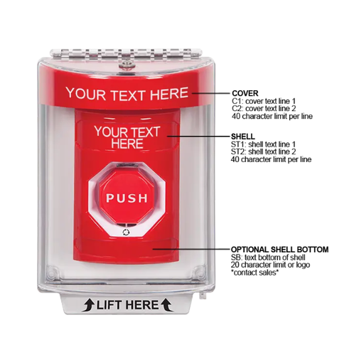 Custom Labeling, Buttons With Universal Stopper Flush, Turn To Reset Illuminated, Red, SS2039ZA-EN