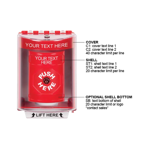 Custom Labeling, Buttons With Universal Stopper Surface, Key To Reset, Red, SS2070ZA-EN