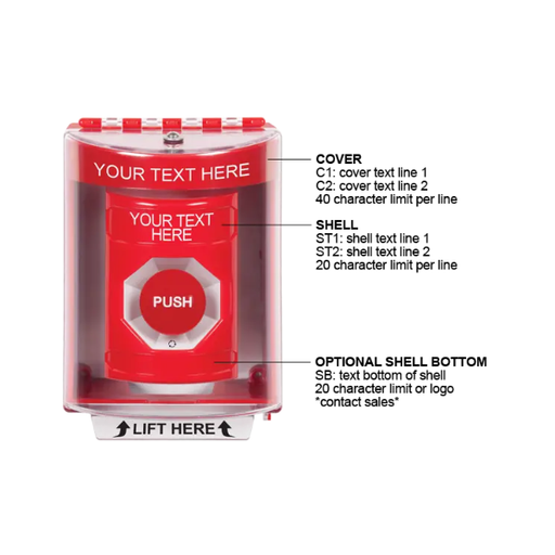 Custom Labeling, Buttons With Universal Stopper Surface, Turn To Reset, Red, SS2071ZA-EN