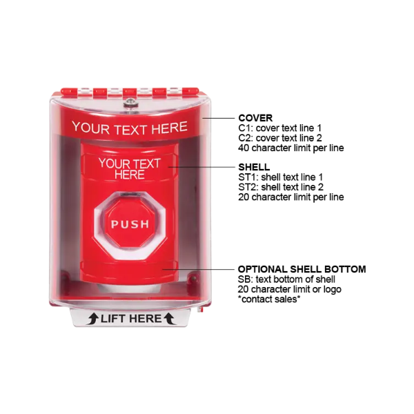 Custom Labeling, Buttons With Universal Stopper Surface, Key To Reset Illuminated, Red, SS2072ZA-EN
