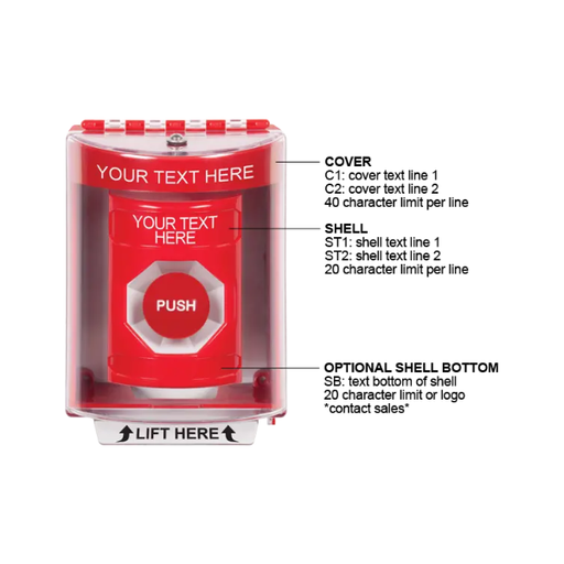 Custom Labeling, Buttons With Universal Stopper Surface, Momentary, Red, SS2074ZA-EN