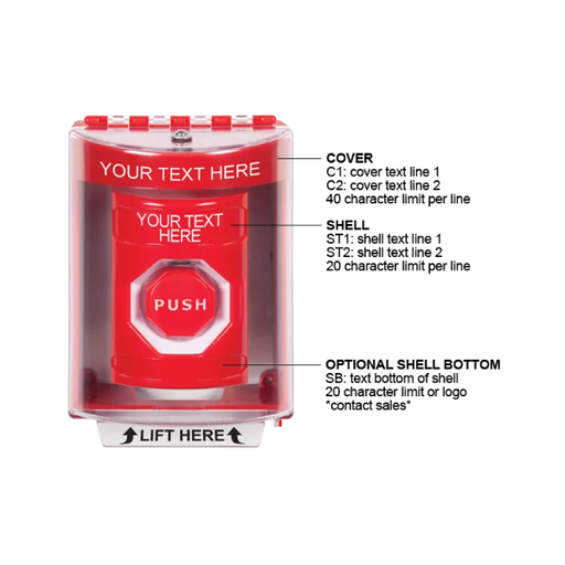 Custom Labeling, Buttons With Universal Stopper Surface, Momentary Illuminated, Red, SS2075ZA-EN