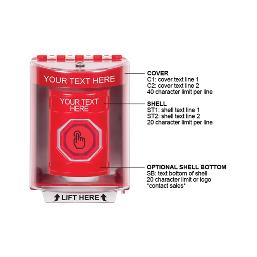 Custom Labeling, Buttons With Universal Stopper Surface, Momentary Illuminated Button, Red, SS2076ZA-EN