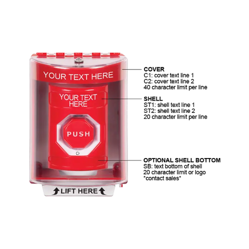 Custom Labeling, Buttons With Universal Stopper Surface, Turn To Reset Illuminated, Red, SS2079ZA-EN
