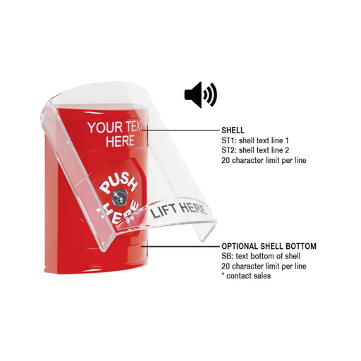 Custom Labeling, Buttons With Shield And Shield Sound, Key To Reset, Red, SS20A0ZA-EN