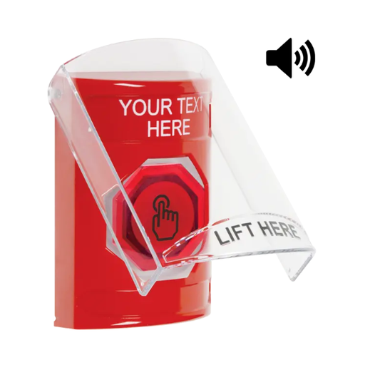 Custom Labeling, Buttons With Shield And Shield Sound, Momentary Illuminated Button, Red, SS20A6ZA-EN