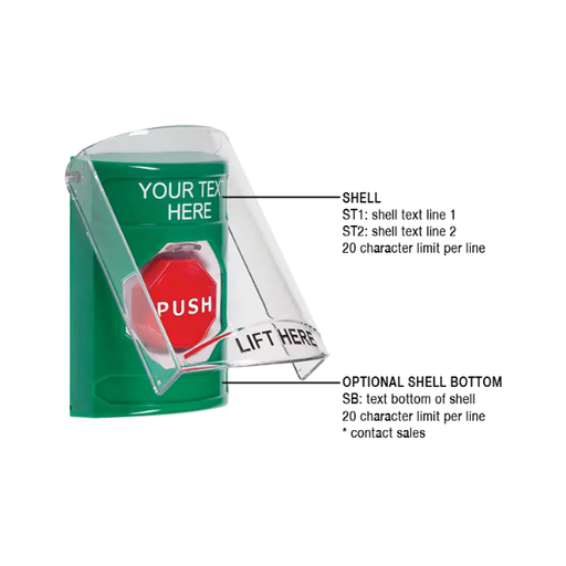 Custom Labeling, Buttons With Shield, Key To Reset Illuminated, Green, SS2122ZA-EN