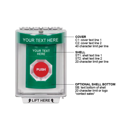 Custom Labeling, Buttons With Universal Stopper Flush, Turn To Reset, Green, SS2131ZA-EN
