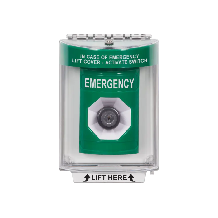 Standard Labeling, Buttons With Universal Stopper Flush, Key To Activate, Green, SS2133EM-EN