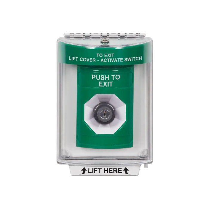 Standard Labeling, Buttons With Universal Stopper Flush, Key To Activate, Green, SS2133PX-EN