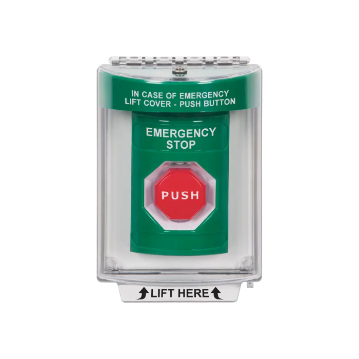 Standard Labeling, Buttons With Universal Stopper Flush, Momentary Illuminated, Green, SS2135ES-EN