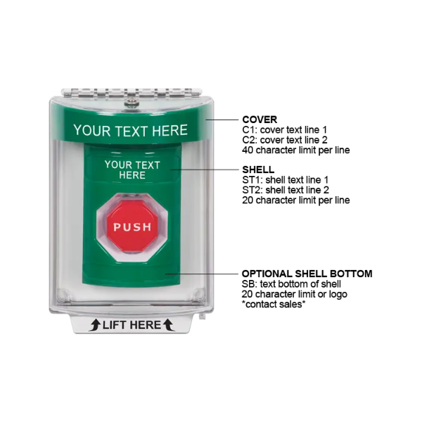 Custom Labeling, Buttons With Universal Stopper Flush, Momentary Illuminated, Green, SS2135ZA-EN