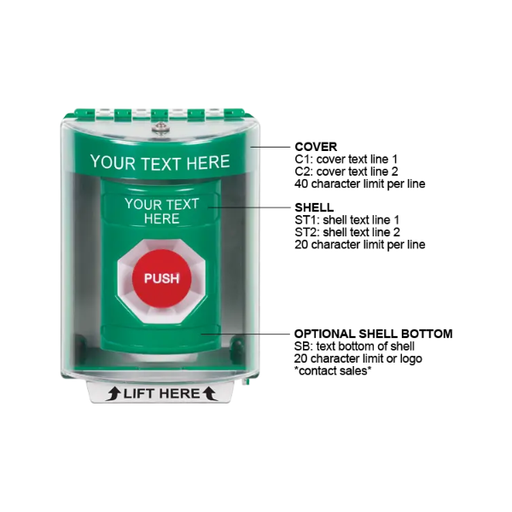 Custom Labeling, Buttons With Universal Stopper Surface, Momentary, Green, SS2174ZA-EN