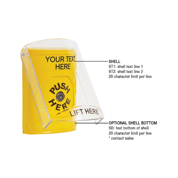 Custom Labeling, Buttons With Shield, Key To Reset, Yellow, SS2220ZA-EN