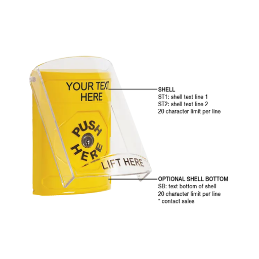 Custom Labeling, Buttons With Shield, Key To Reset, Yellow, SS2220ZA-EN