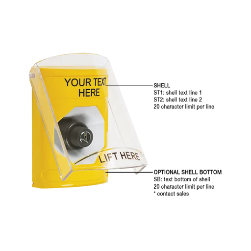 Custom Labeling, Buttons With Shield, Key To Activate, Yellow, SS2223ZA-EN