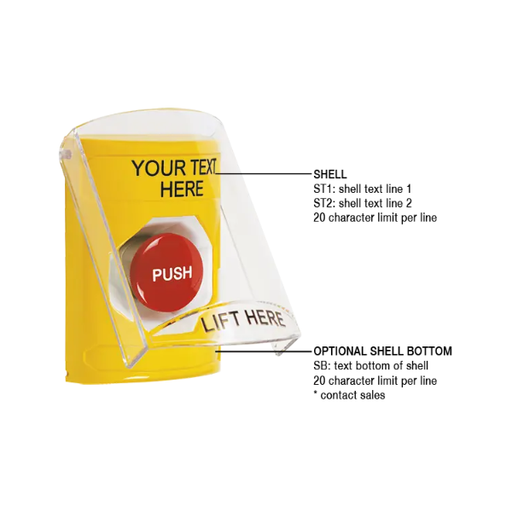 Custom Labeling, Buttons With Shield, Momentary, Yellow, SS2224ZA-EN