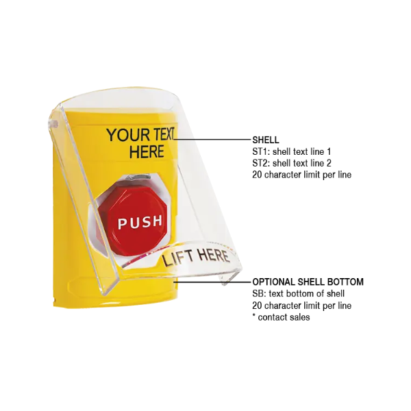 Custom Labeling, Buttons With Shield, Momentary Illuminated, Yellow, SS2225ZA-EN